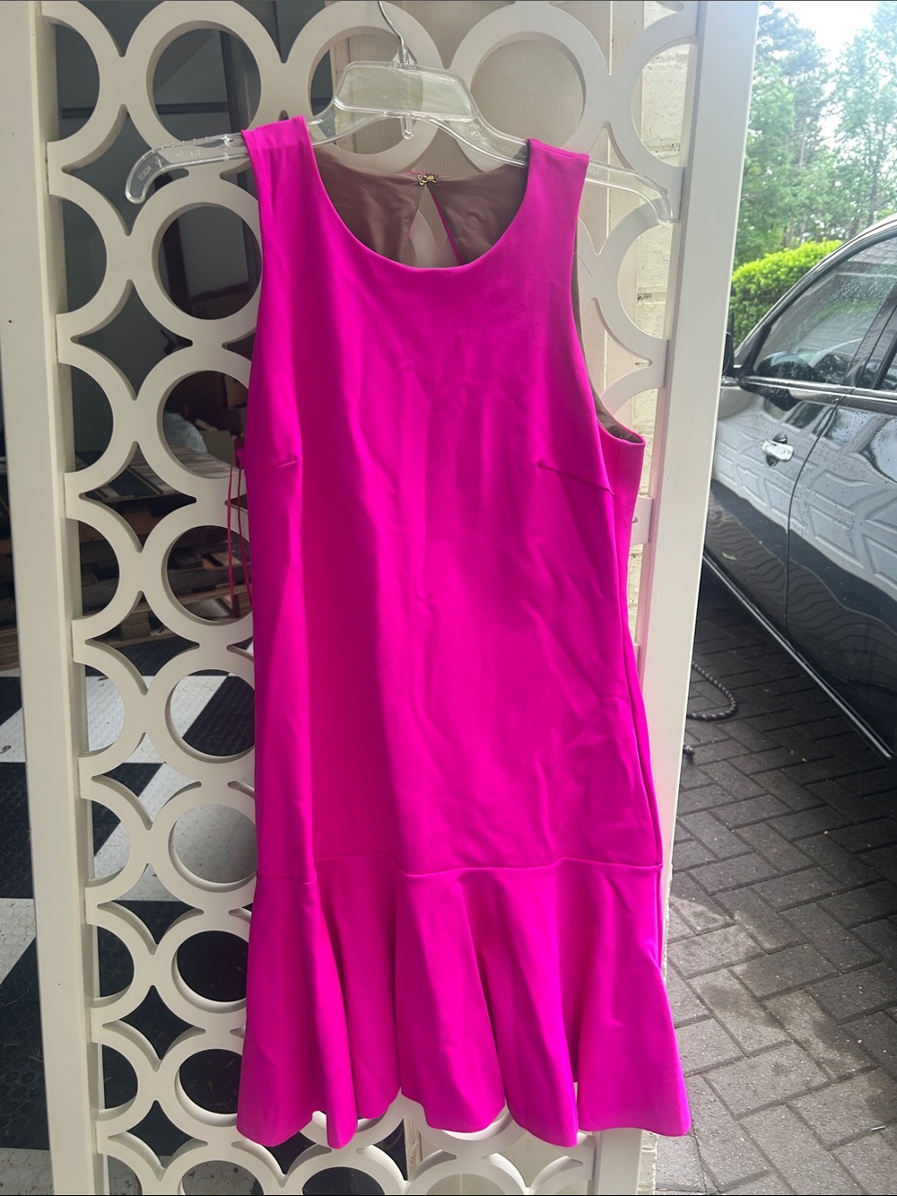 Trina Turk Hot Pink Sleeveless Midi Dress with Flounce Hem